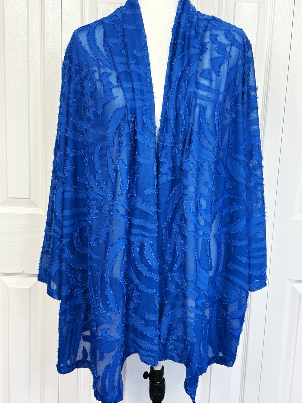 Truth + Style Royal Blue Sheer Textured Print Open Front Topper Jacket 3X